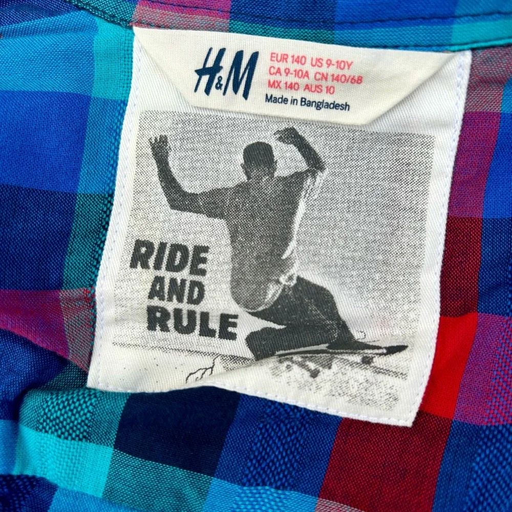 H&M Plaid Button Down Kids Shirt Ride and Rule Sz.9-10